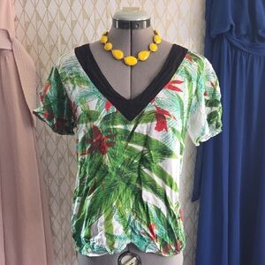 Tropical Print V-Neck Women Top